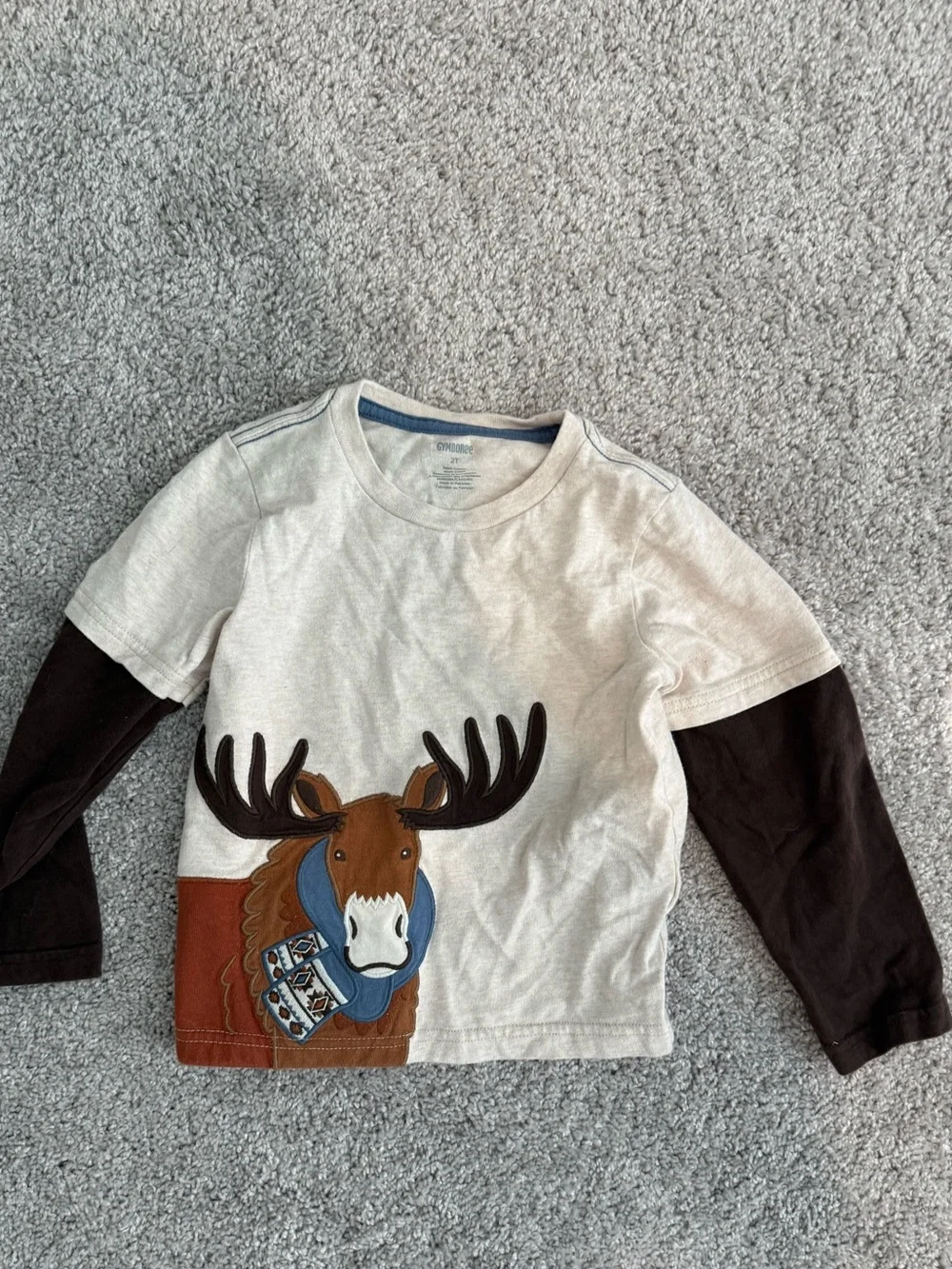 Gymboree Cream & Brown Moose Layered-Look Long Sleeve Tee